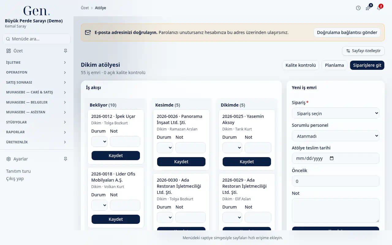 Dikim atölyesi panosu (demo verisi)